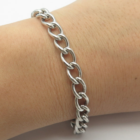 925 Sterling Silver Vintage Cable Link Bracelet 7"