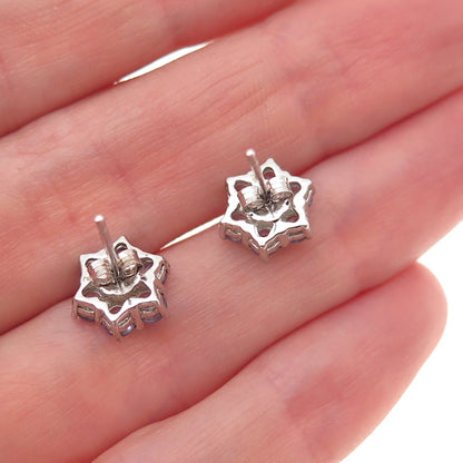 925 Sterling Silver Real Round-Cut Diamond & Tanzanite Floral Stud Earrings