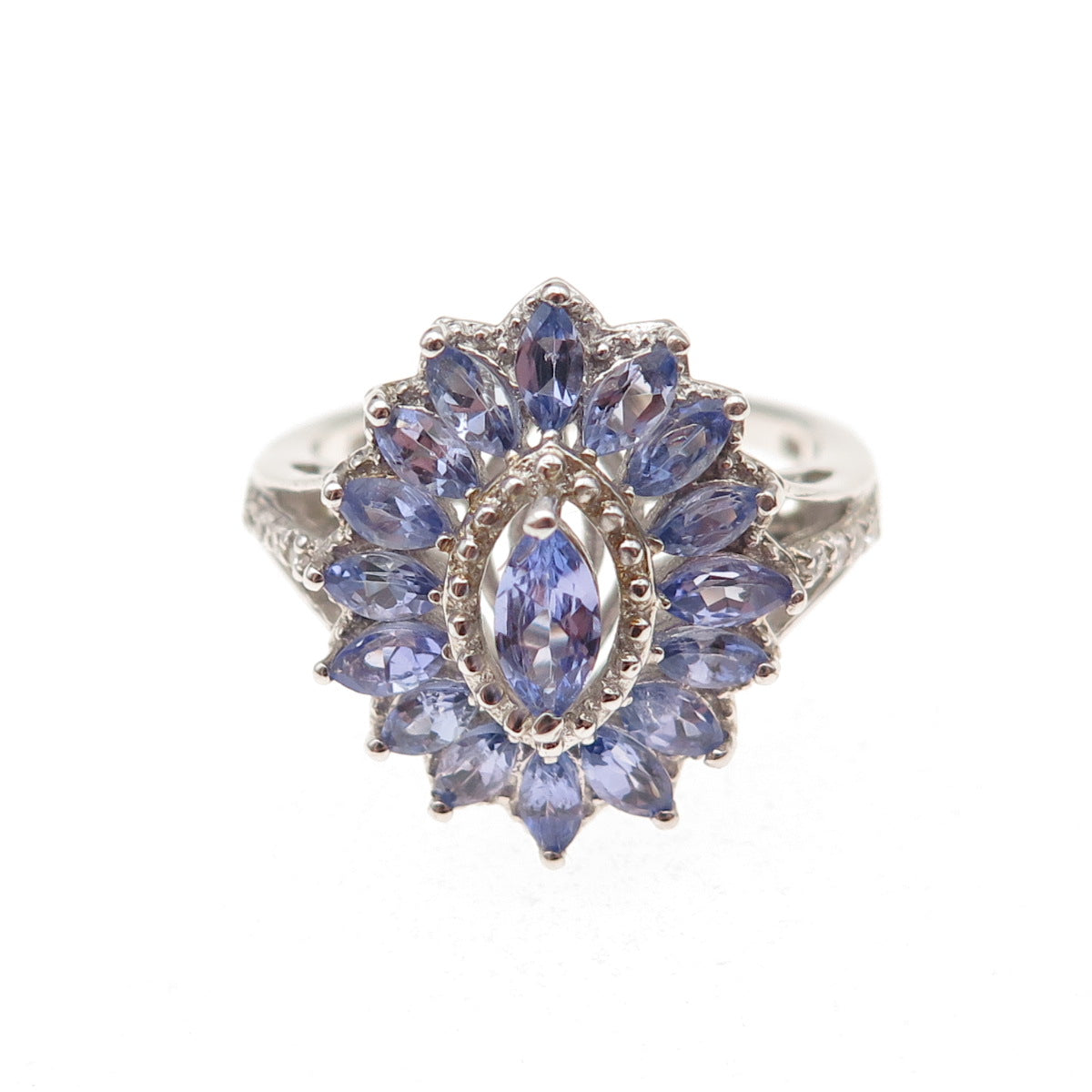 Chuck Clemency 925 Sterling Silver Real Tanzanite & White Topaz Ring Size 8.25