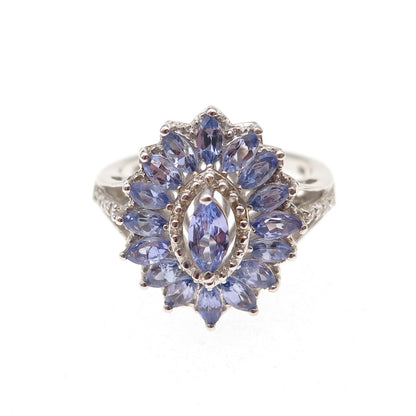 Chuck Clemency 925 Sterling Silver Real Tanzanite & White Topaz Ring Size 8.25