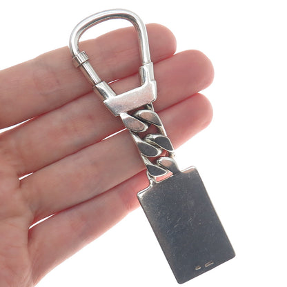 925 Sterling Silver Vintage Italy Engravable Tag Key Ring Fob Chain Holder