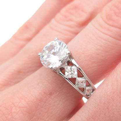 925 Sterling Silver Round & Princess-Cut C Z Engagement Ring Size 9