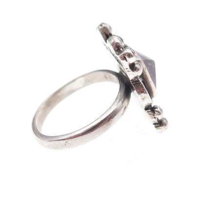 925 Sterling Silver Vintage Mexico Real Amethyst Oxidized Ring Size 6.75