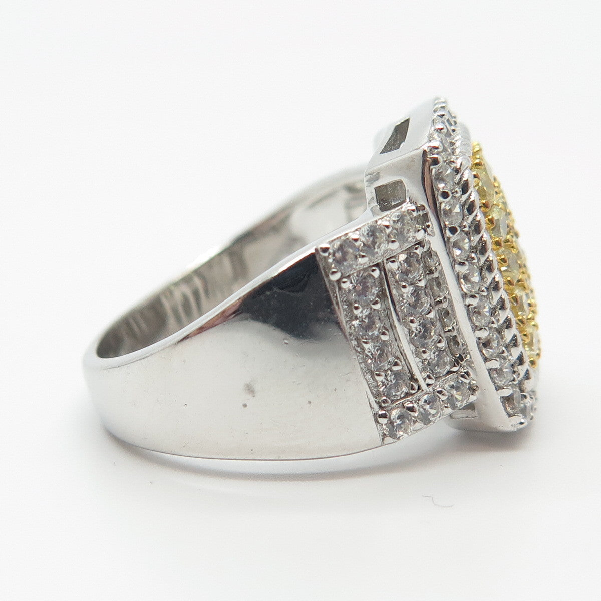 925 Sterling Silver Yellow & White C Z Ring Size 7