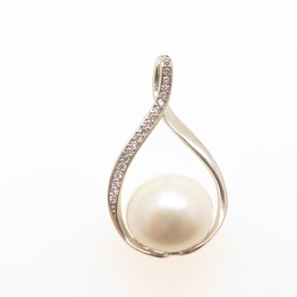 925 Sterling Silver Real Pearl & C Z Infinity Minimalist Pendant