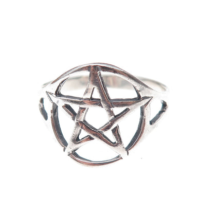 925 Sterling Silver Vintage Pentagram Oxidized Ring Size 13