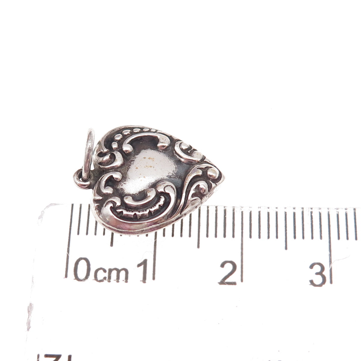 925 Sterling Silver Antique Art Deco Engraved Chatelaine Heart Charm Pendant