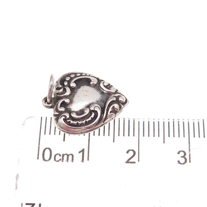 925 Sterling Silver Antique Art Deco Engraved Chatelaine Heart Charm Pendant