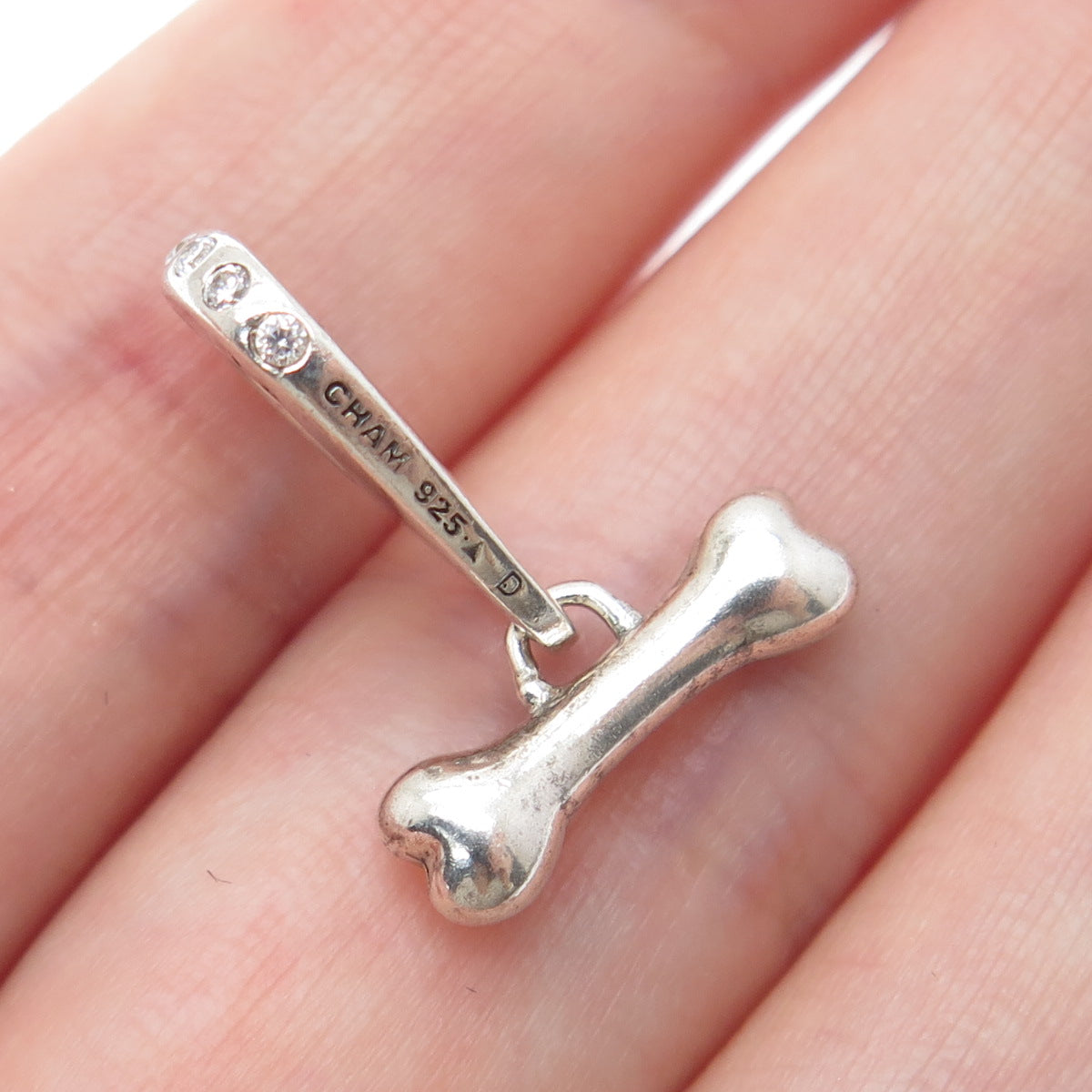 CHAMILIA 925 Sterling Silver C Z Dog Bone Dangle Charm