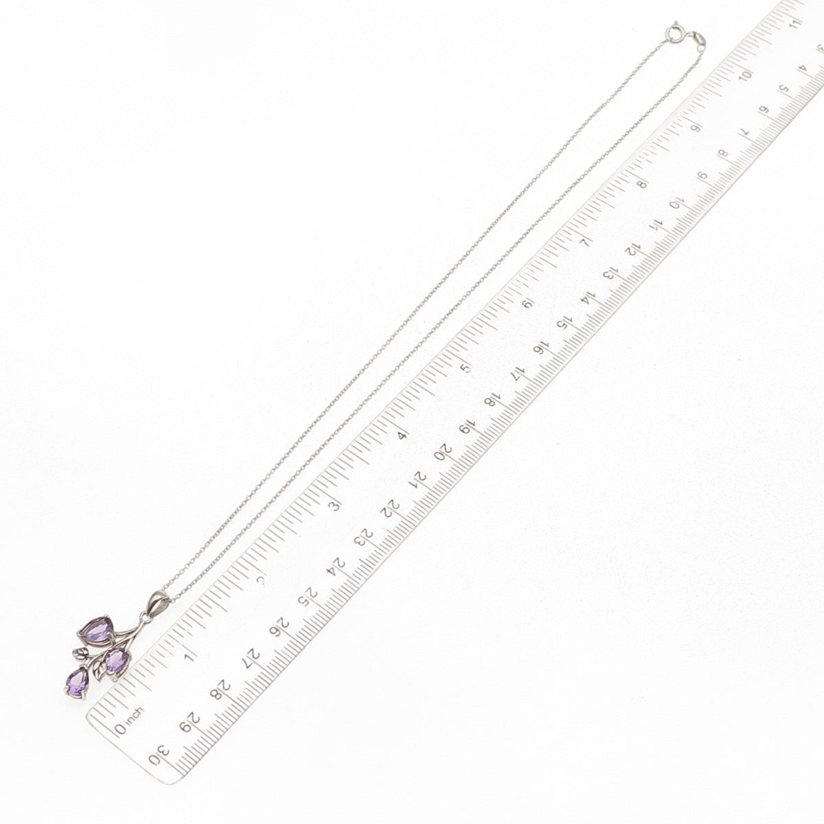 925 Sterling Silver Real Pear-Cut Amethyst Floral Cable Chain Necklace 18"