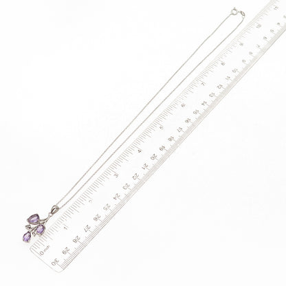 925 Sterling Silver Real Pear-Cut Amethyst Floral Cable Chain Necklace 18"
