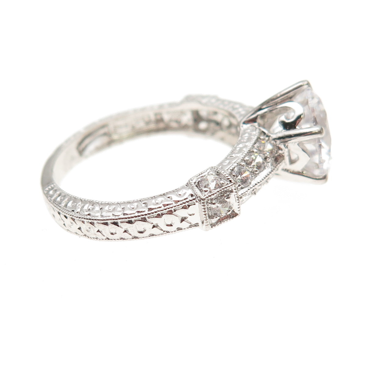 925 Sterling Silver Round-Cut C Z Engagement Ring Size 8