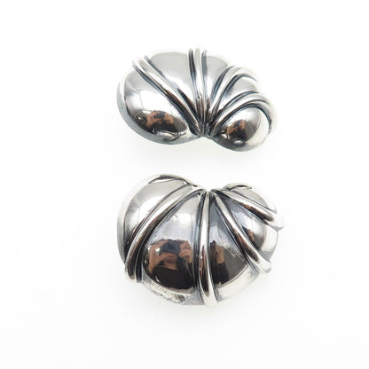 CHARLES KRYPELL 925 Sterling Silver Vintage Modernist Oxidized Clip On Earrings