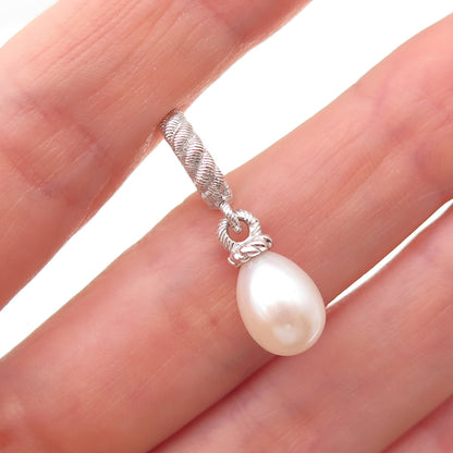 Judith Ripka 925 Sterling Silver Real Pearl Dangle Slide Charm Pendant