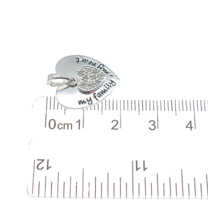 HAN 925 Sterling Silver Real Round-Cut Diamond My Family My Heart Charm Pendant