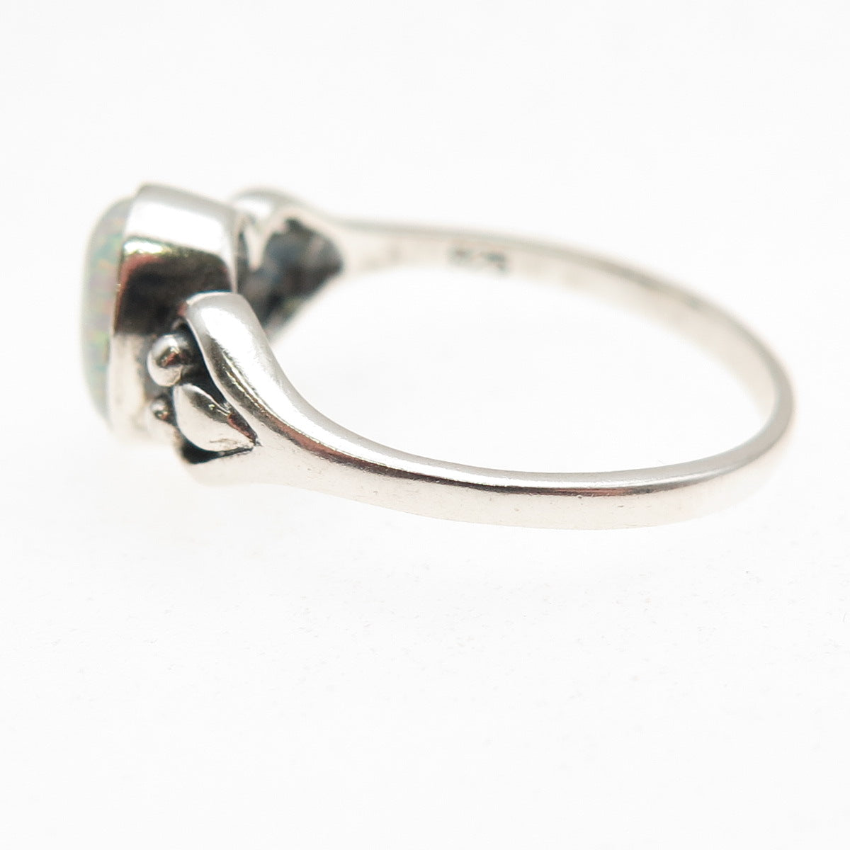 Equinox 925 Sterling Silver Vintage Real Opal Heart Oxidized Ring Size 8