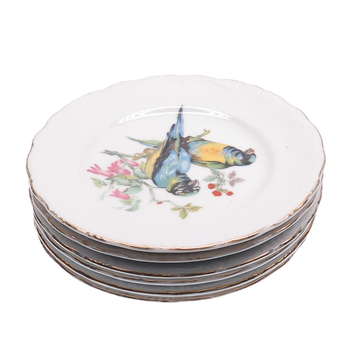 Royal Crown Antique Early XX Song Birds Porcelain SET of 6 Serving Plates
