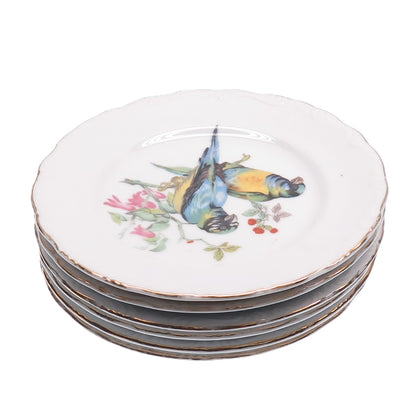Royal Crown Antique Early XX Song Birds Porcelain SET of 6 Serving Plates