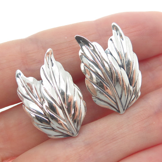 DANECRAFT 925 Sterling Silver Antique Art Deco Floral Leaf Screw Back Earrings