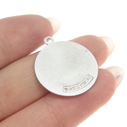 WELLS 925 Sterling Silver Vintage California State Map Round Charm Pendant