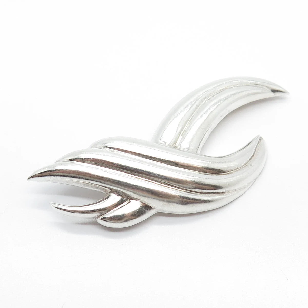 925 Sterling Silver Vintage Ribbed Braided Pin Brooch