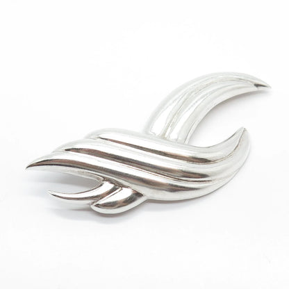 925 Sterling Silver Vintage Ribbed Braided Pin Brooch