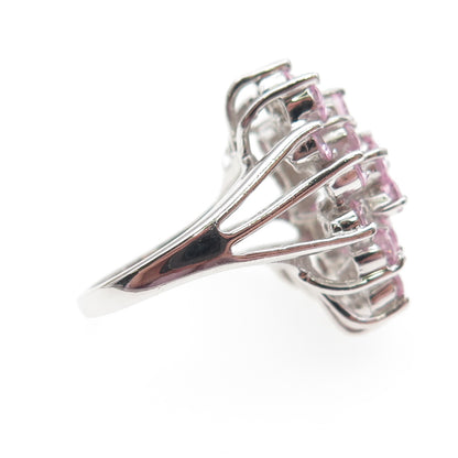 925 Sterling Silver Round-Cut Pink C Z Cluster Ring Size 5.25