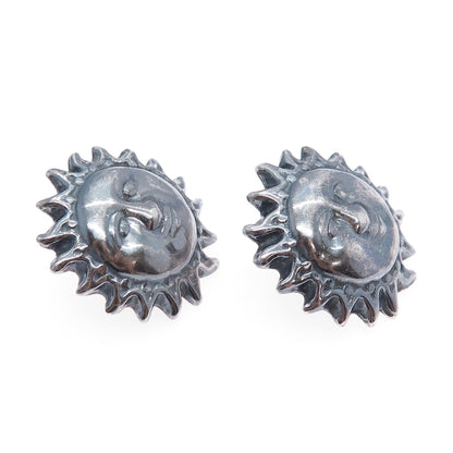 925 Sterling Silver Vintage Mexico Sun Face God Oxidized Earrings