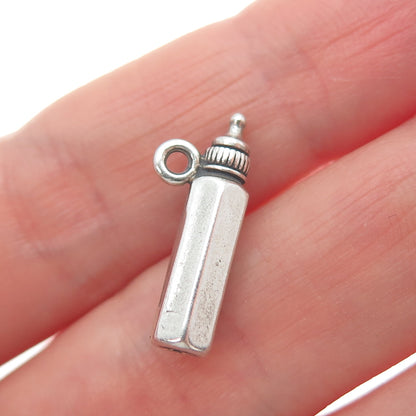 SUNWEST 925 Sterling Silver Vintage Baby Bottle Minimalist 3D Charm Pendant