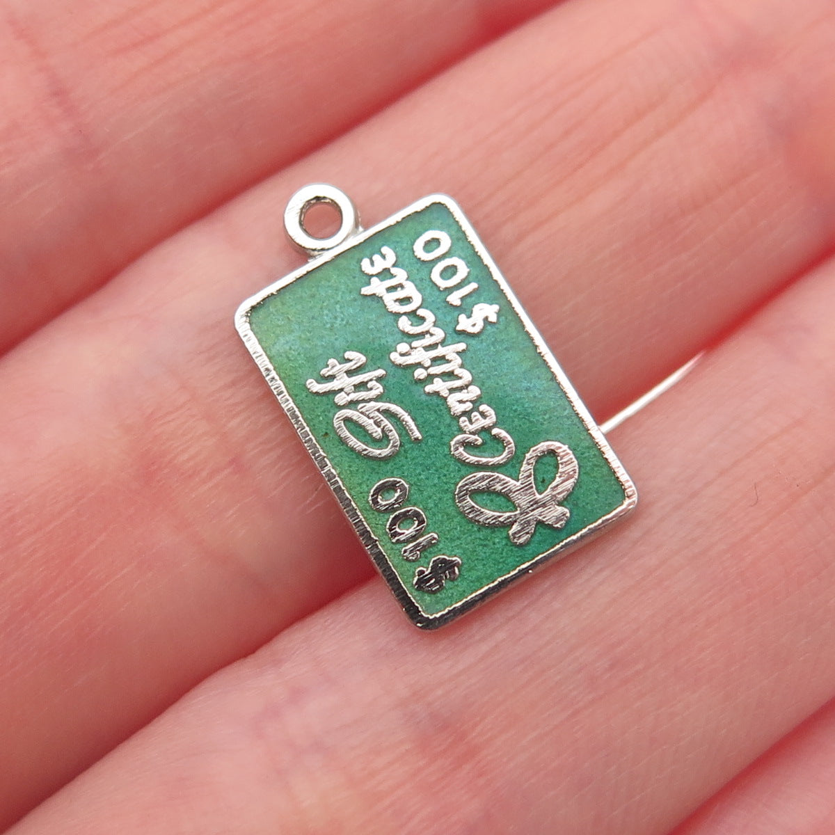 BEAU 925 Sterling Silver Vintage Enamel 100 Gift Certificate Mini Charm Pendant