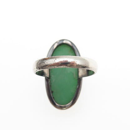 925 Sterling Silver Vintage Real Cabochon Chrysoprase Oxidized Ring Size 11.25