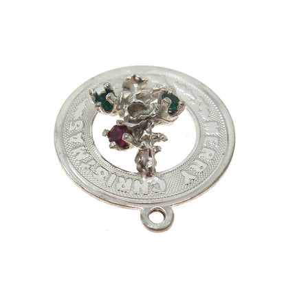 925 Sterling Silver Vintage Ruby & Green Rhinestone "Merry Christmas" Pendant