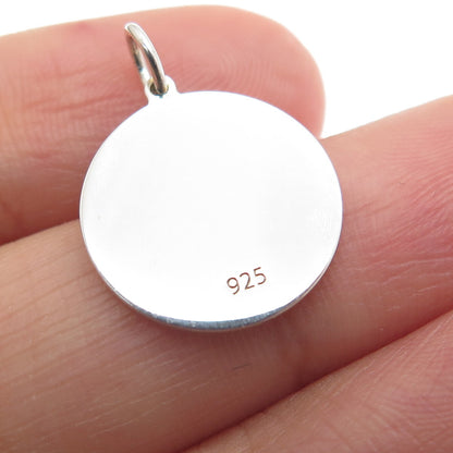 925 Sterling Silver Green Enamel Cat Couple Round Tag Minimalist Charm Pendant