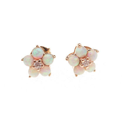 Ross Simons 925 Sterling Silver Gold Plated Real Opal & C Z Floral Stud Earrings