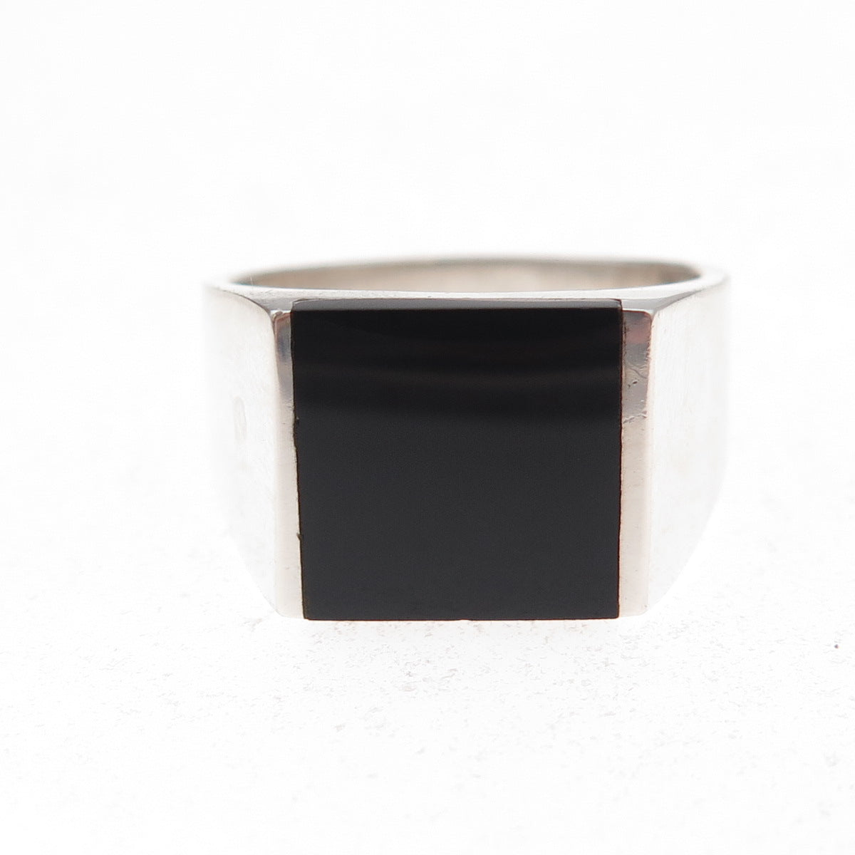 925 Sterling Silver Vintage Real Black Onyx Modernist Ring Size 8.75