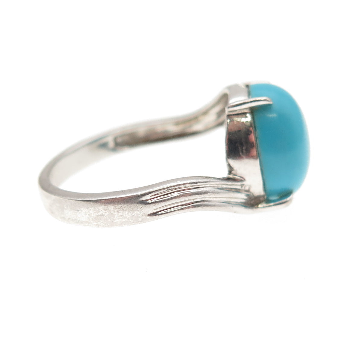 925 Sterling Silver Real Cabochon Turquoise Bypass Ring Size 7.25