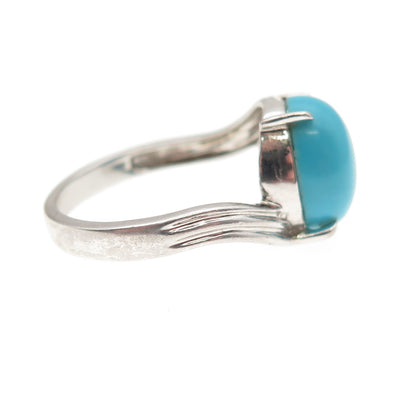 925 Sterling Silver Real Cabochon Turquoise Bypass Ring Size 7.25