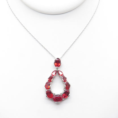 925 Sterling Silver Lab-Created Fire Sapphire & Real White Topaz Necklace 22"