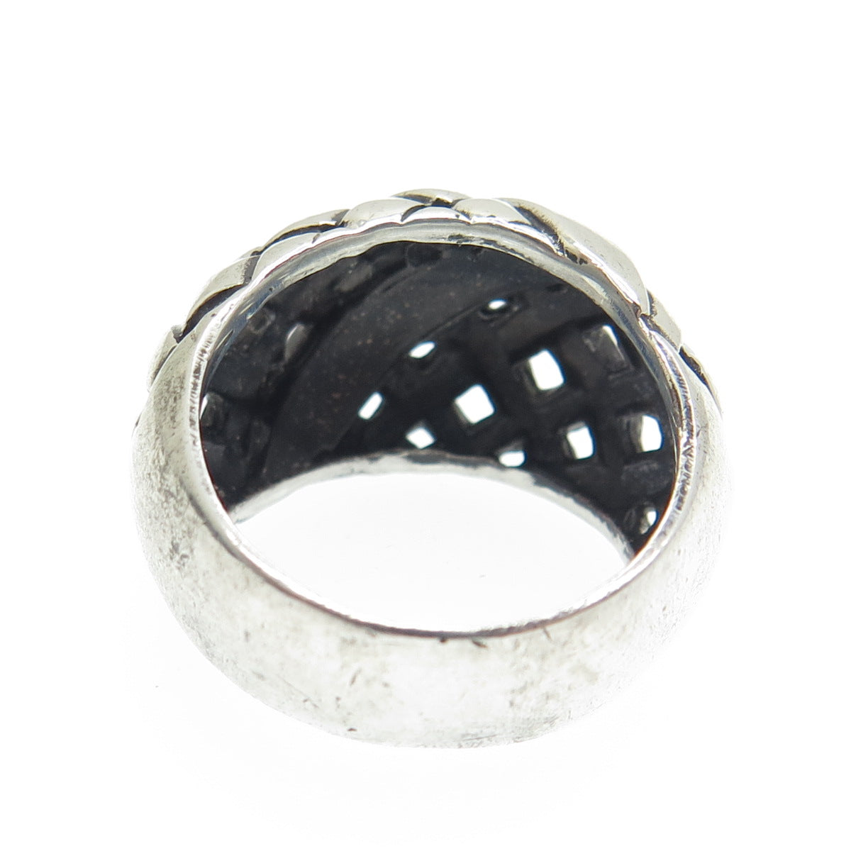 925 Sterling Silver Vintage Wicker Dome Oxidized Ring Size 7