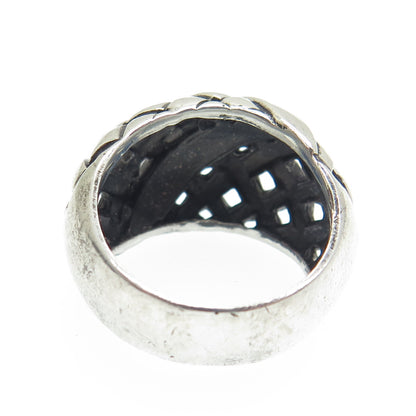 925 Sterling Silver Vintage Wicker Dome Oxidized Ring Size 7