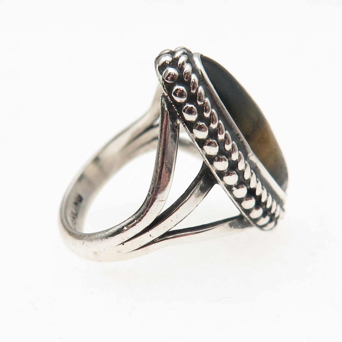 Old Pawn Sterling Silver Vintage Southwestern Tiger Eye Tribal Ring Size 4.75