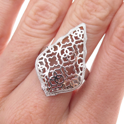 925 Sterling Silver Floral Ornate Ring Size 7