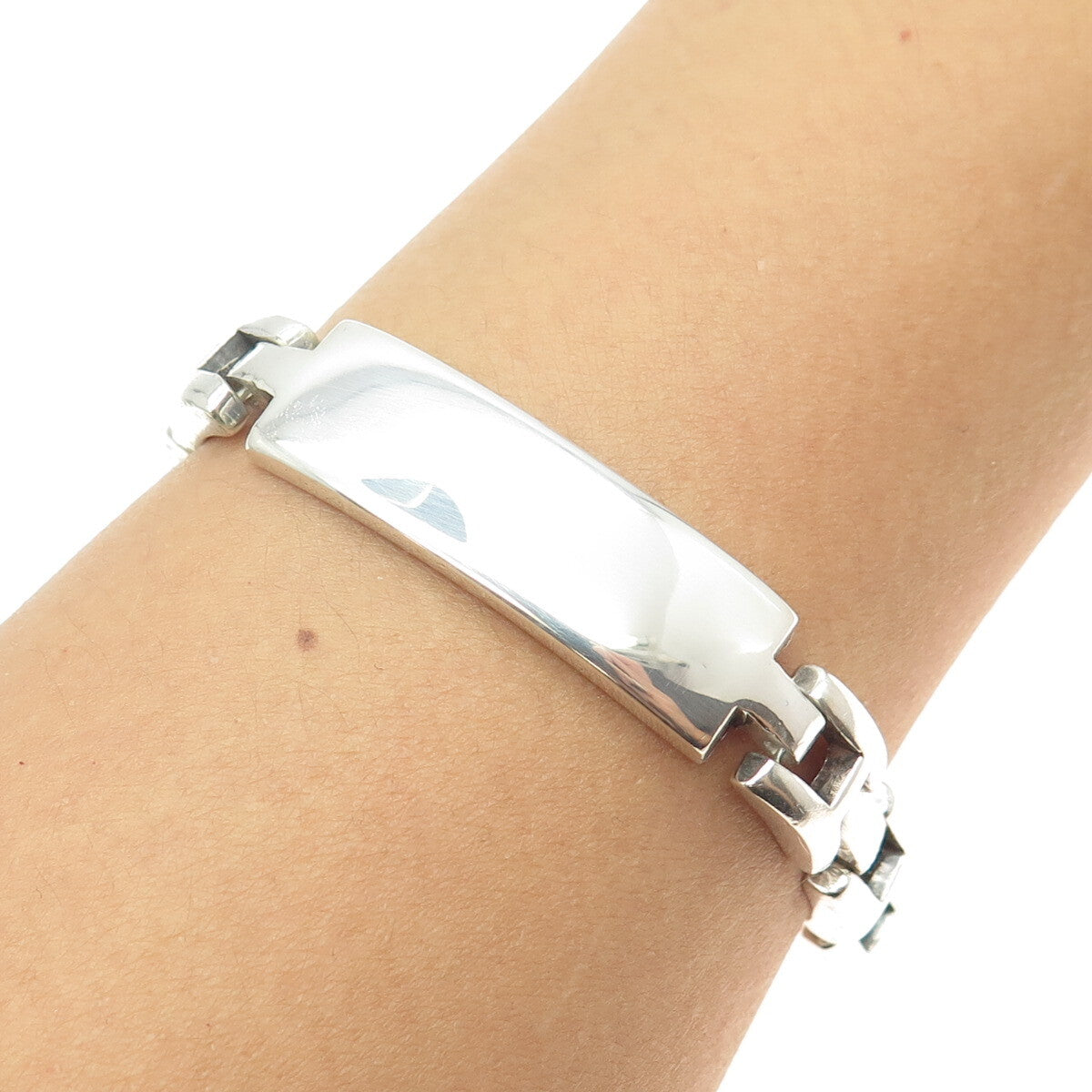 925 Sterling Silver Vintage ID Panther Link Heavy Bracelet 8" Pat. 138603