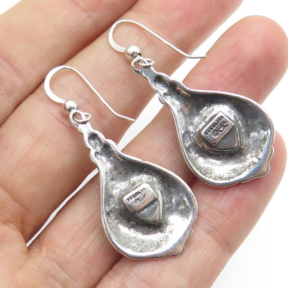 SILVER CLOUD 925 Sterling Silver Vintage Real MOP Heart Floral Oxidized Earrings