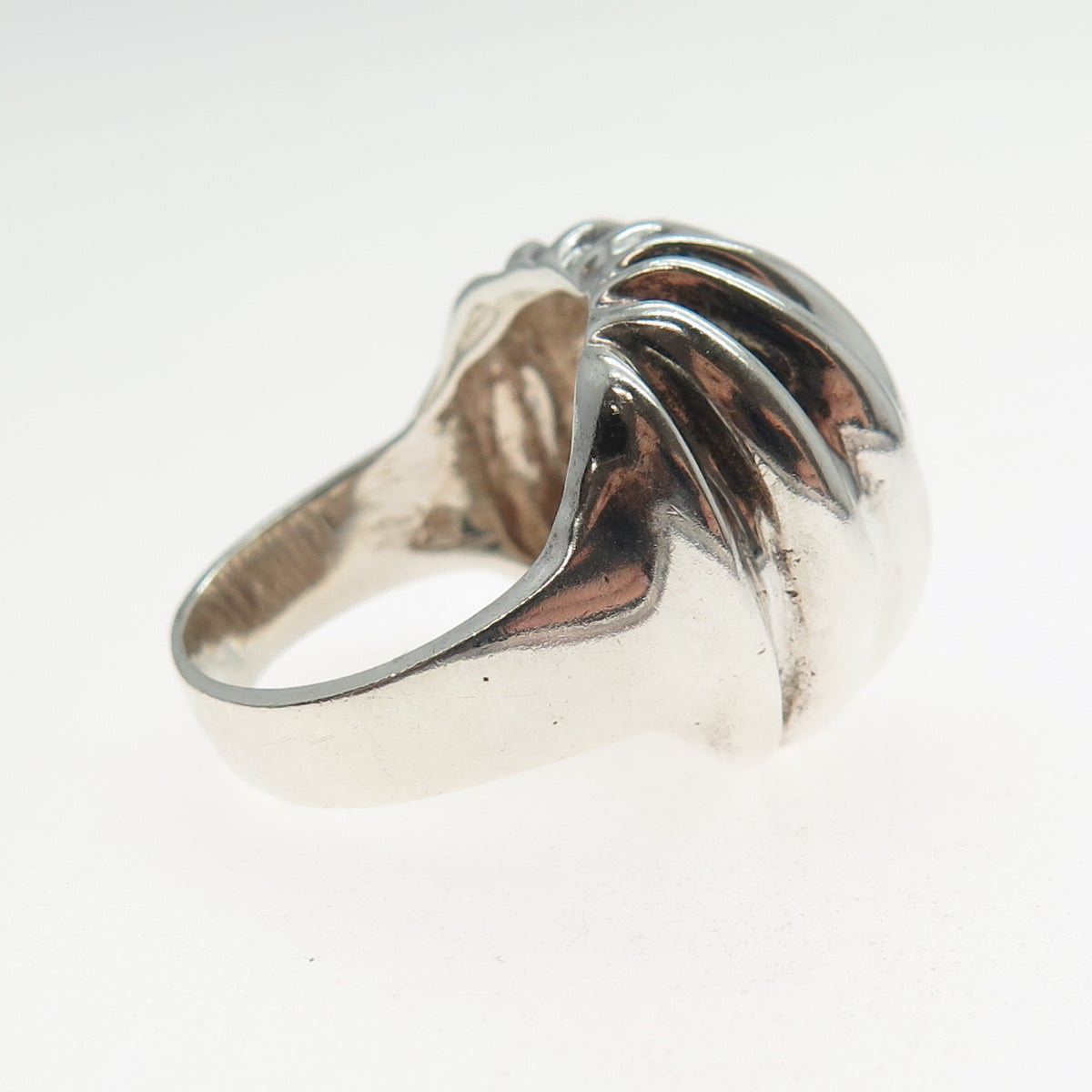 925 Sterling Silver Vintage Modernist Ribbed Dome Ring Size 7