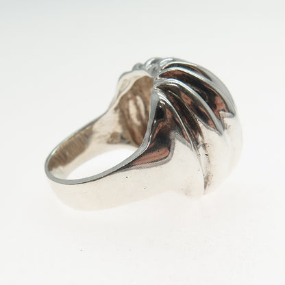 925 Sterling Silver Vintage Modernist Ribbed Dome Ring Size 7