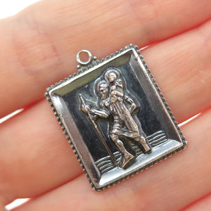 CREED 925 Sterling Silver Vintage St. Christopher Oxidized Charm Pendant