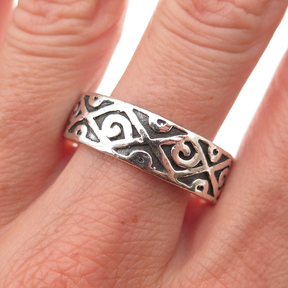 925 Sterling Silver Vintage Spiral Oxidized Ring Size 12