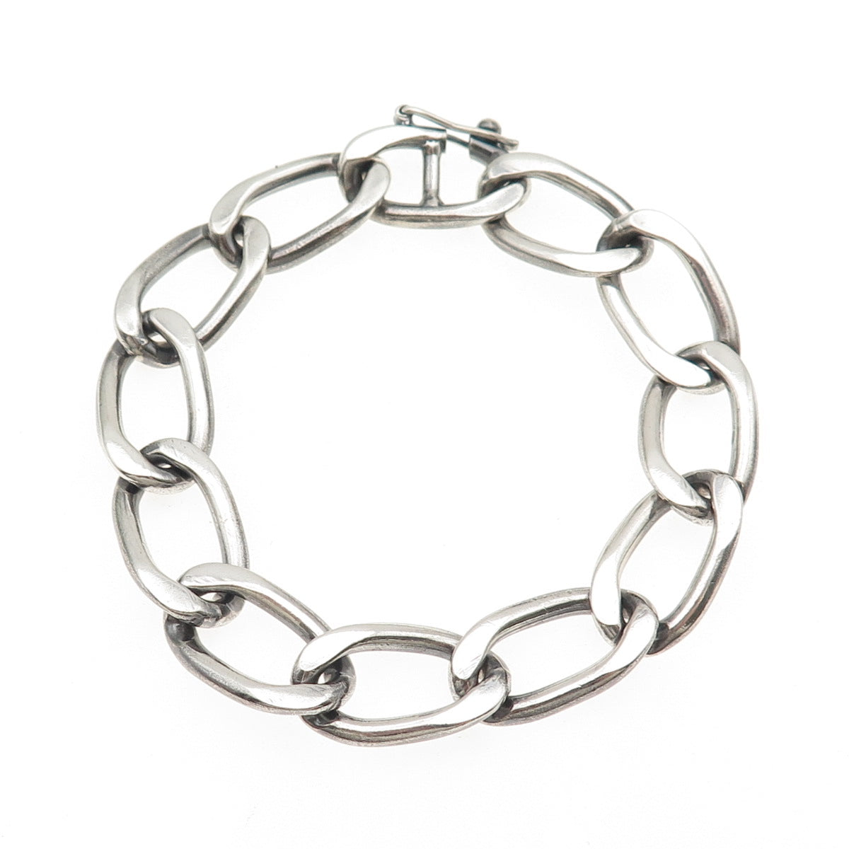 925 Sterling Silver Vintage Mexico Oval Curb Link Bracelet 7.5"