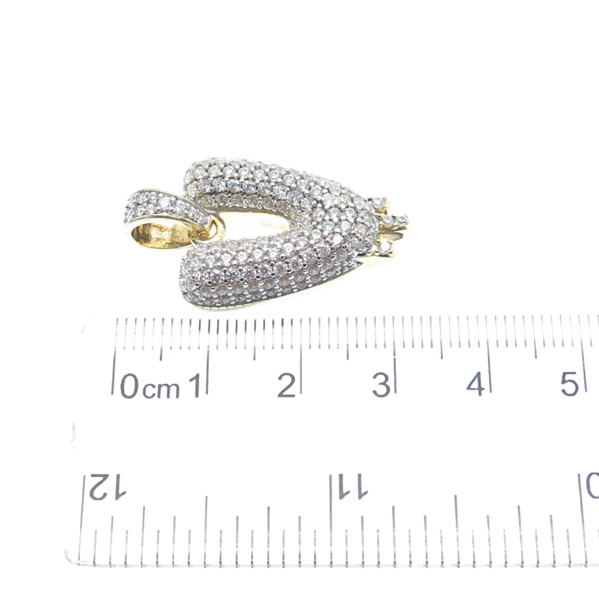 925 Sterling Silver Gold Plated Round-Cut Shaped C Z Letter V Sparkle Pendant